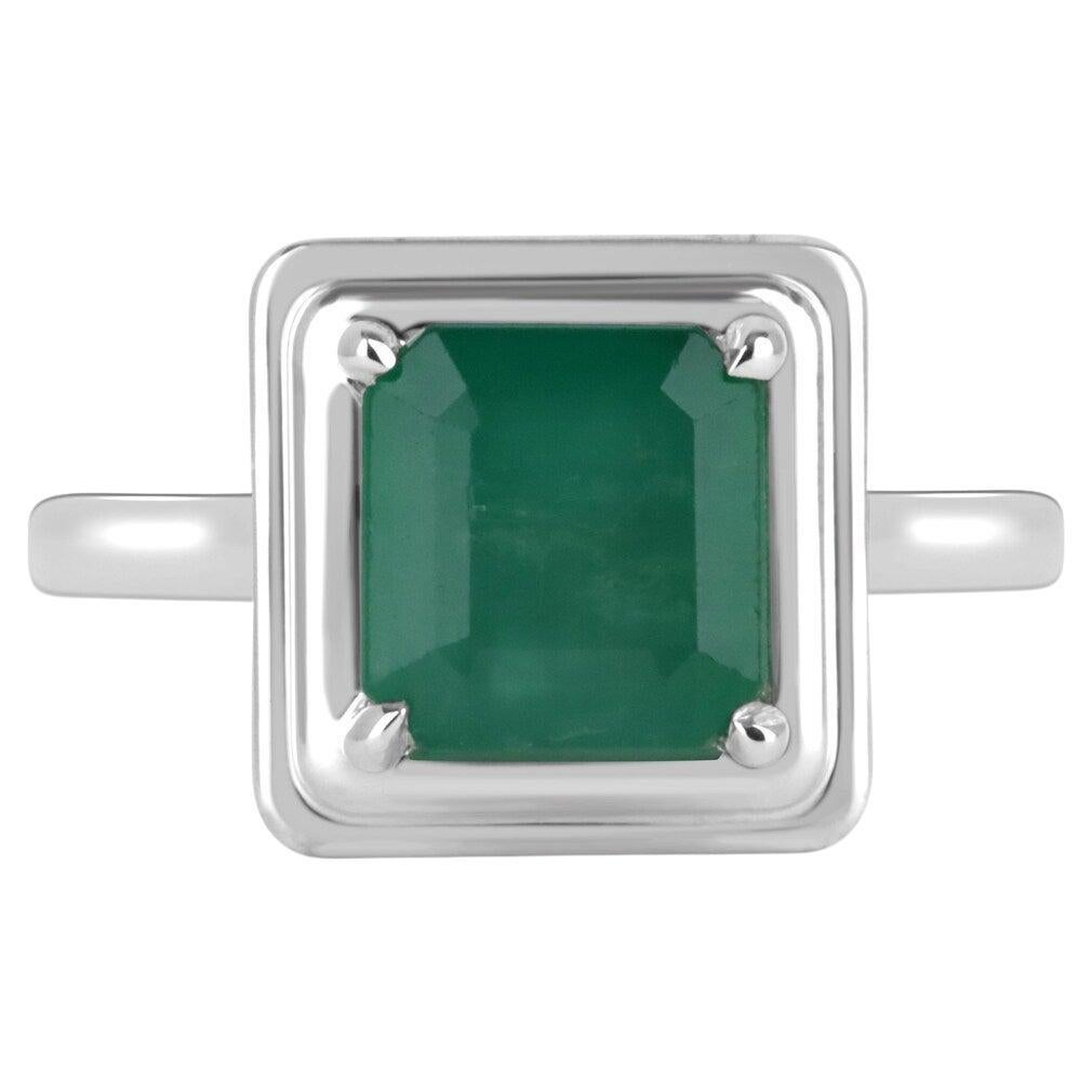 Anillo solitario de esmeralda natural talla Asscher de 2,40 ct en plata de ley