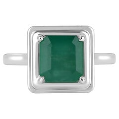 Anillo solitario de esmeralda natural talla Asscher de 2,40 ct en plata de ley