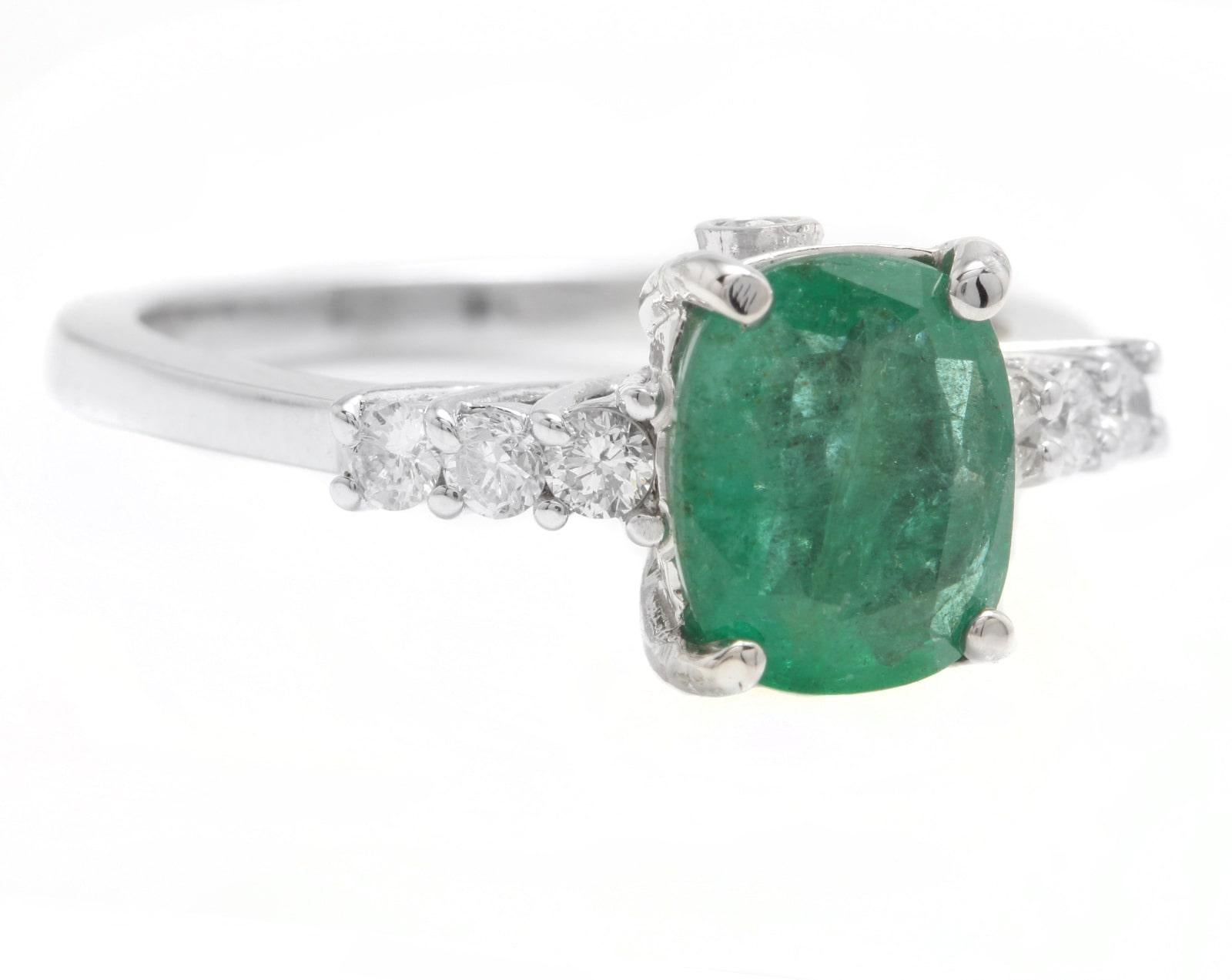 2.40 Carats Natural Emerald and Diamond 14K Solid White Gold Ring

Suggested Replacement Value: Approx. $5,500.00

Total Natural Green Emerald Weight is: Approx. 2.00 Carats (transparent)

Emerald Measures: Approx. 9.00 x 7.00mm

Emerald Treatment: