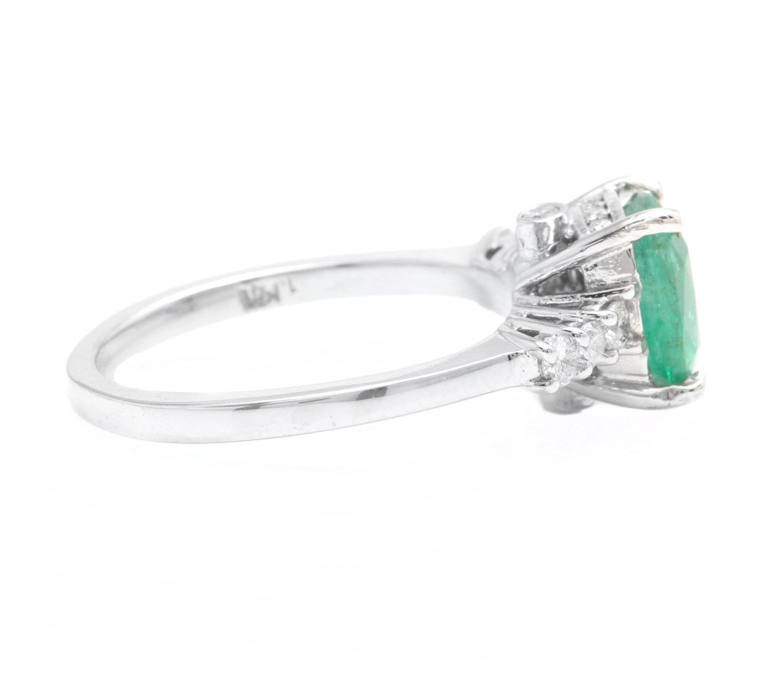 Mixed Cut 2.40ct Natural Emerald & Diamond 14k Solid White Gold Ring For Sale