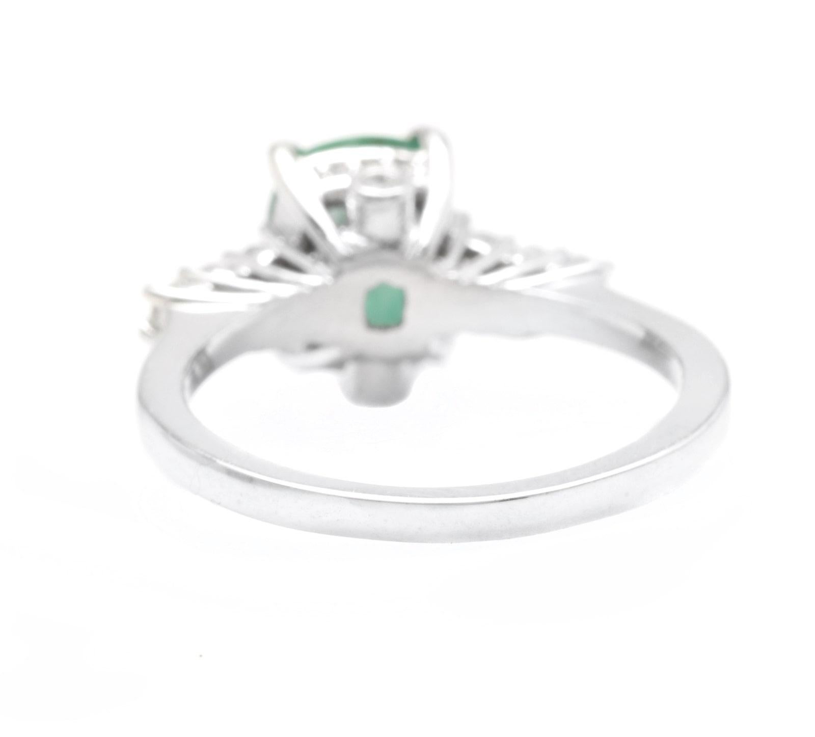 Mixed Cut 2.40ct Natural Emerald & Diamond 14k Solid White Gold Ring For Sale