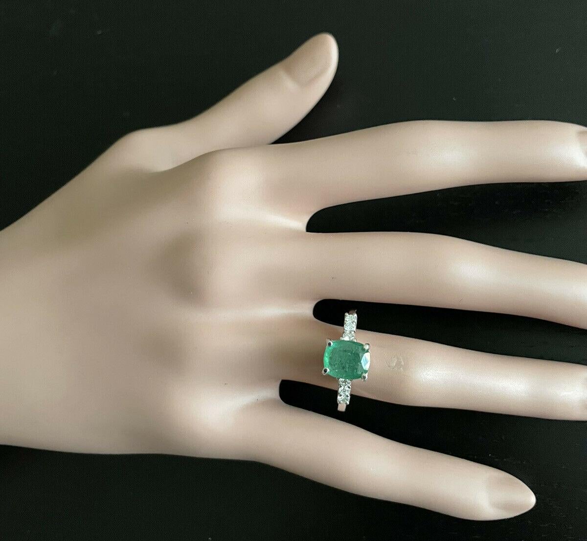 2.40ct Natural Emerald & Diamond 14k Solid White Gold Ring For Sale 1