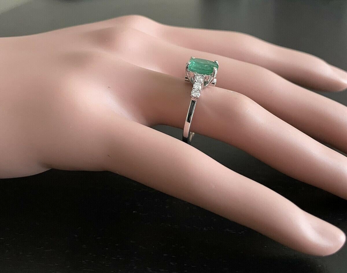 2.40ct Natural Emerald & Diamond 14k Solid White Gold Ring For Sale 2
