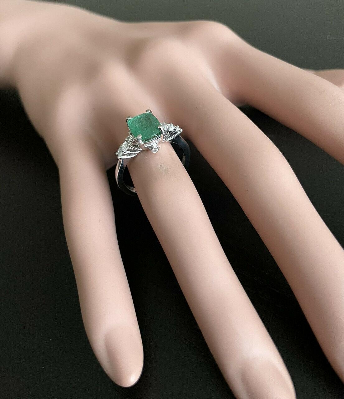 2.40ct Natural Emerald & Diamond 14k Solid White Gold Ring For Sale 2