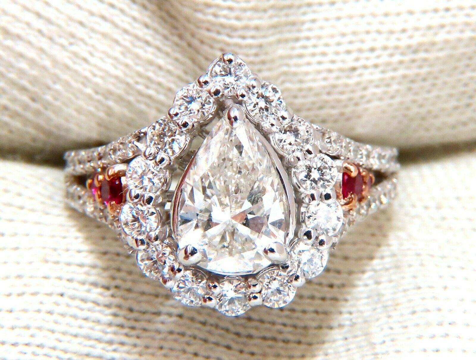 2.40 Carat Natural Pear Shaped Diamond Ruby Cocktail Halo Cluster Ring 14 Karat In New Condition For Sale In New York, NY