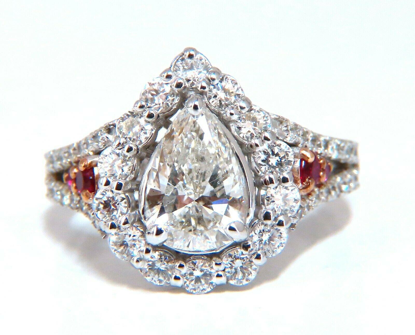 2.40 Carat Natural Pear Shaped Diamond Ruby Cocktail Halo Cluster Ring 14 Karat For Sale 2