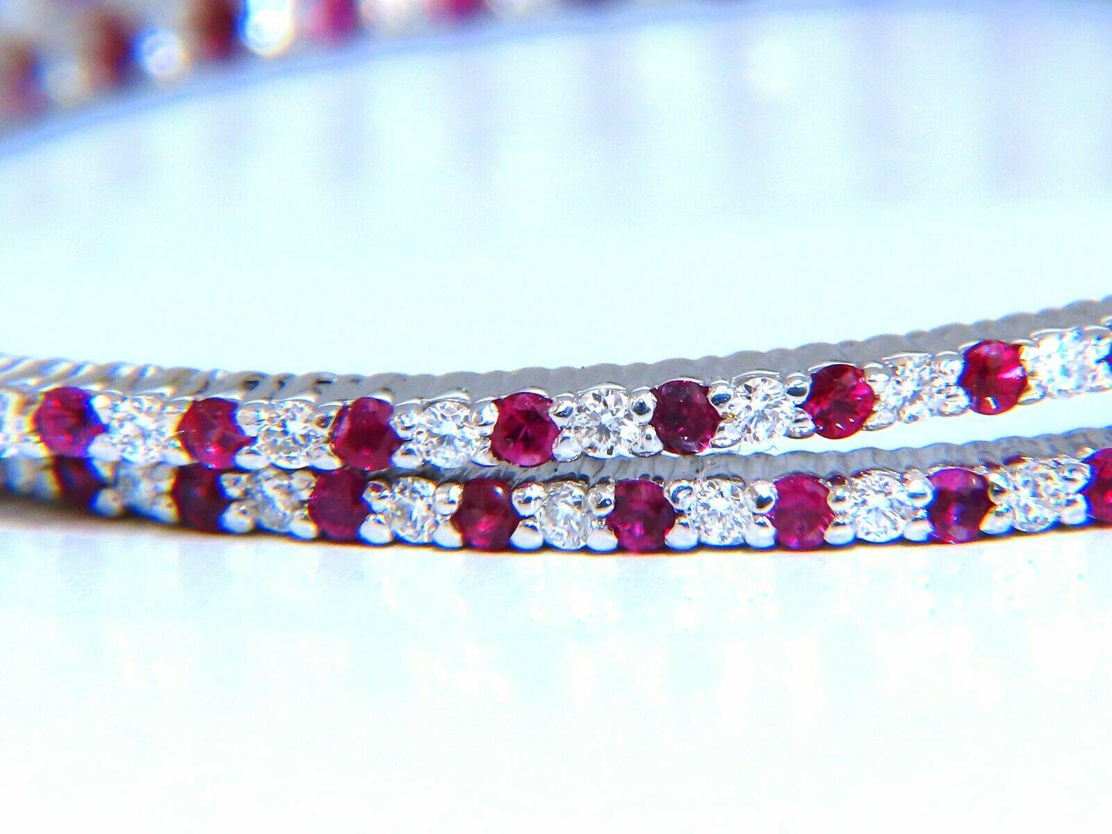 2.40ct Natural Ruby Diamonds Hoop Earrings 14kt White Gold Inside Out In New Condition For Sale In New York, NY