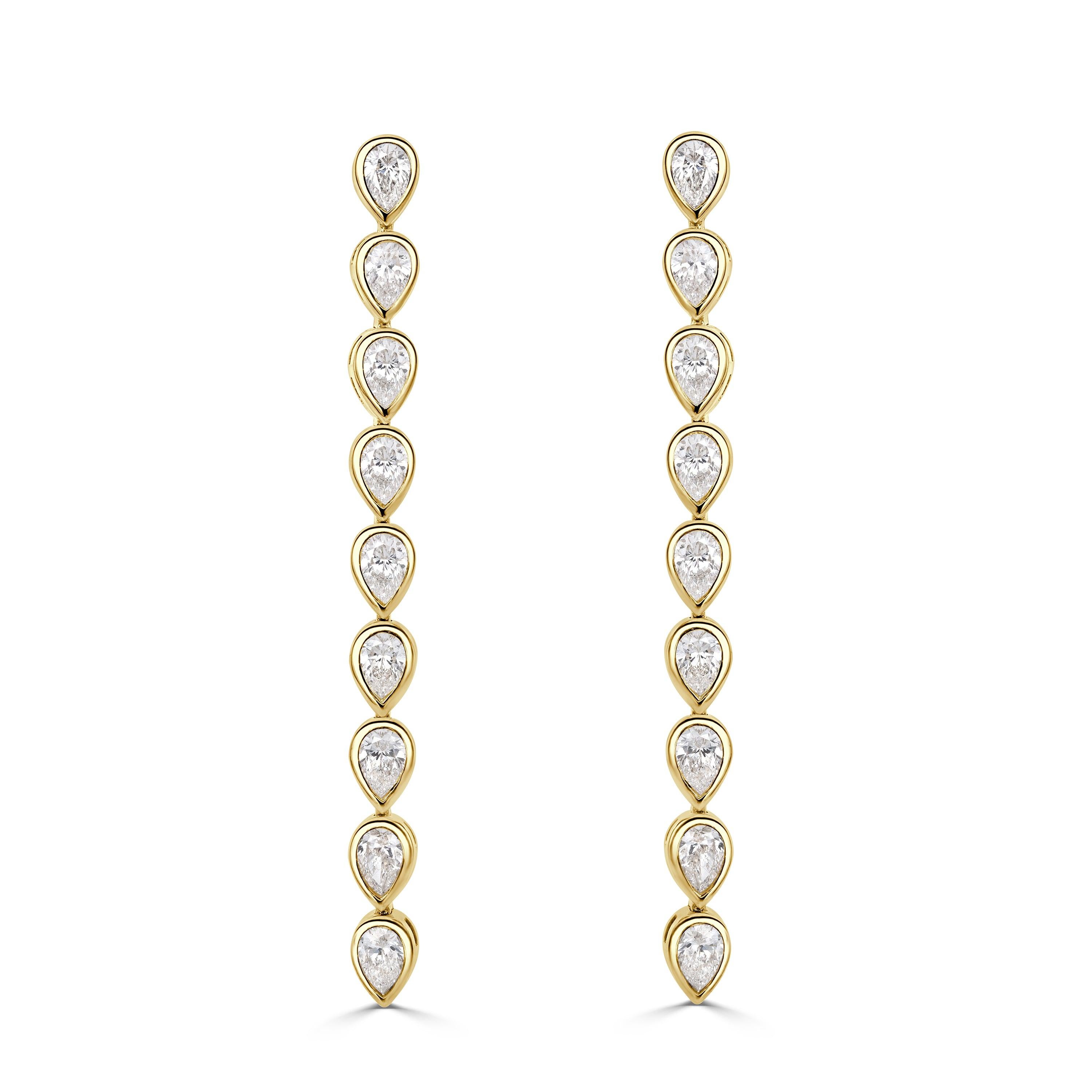2.40ct Pear Shaped Diamond Bezel Set Drop Earrings For Sale