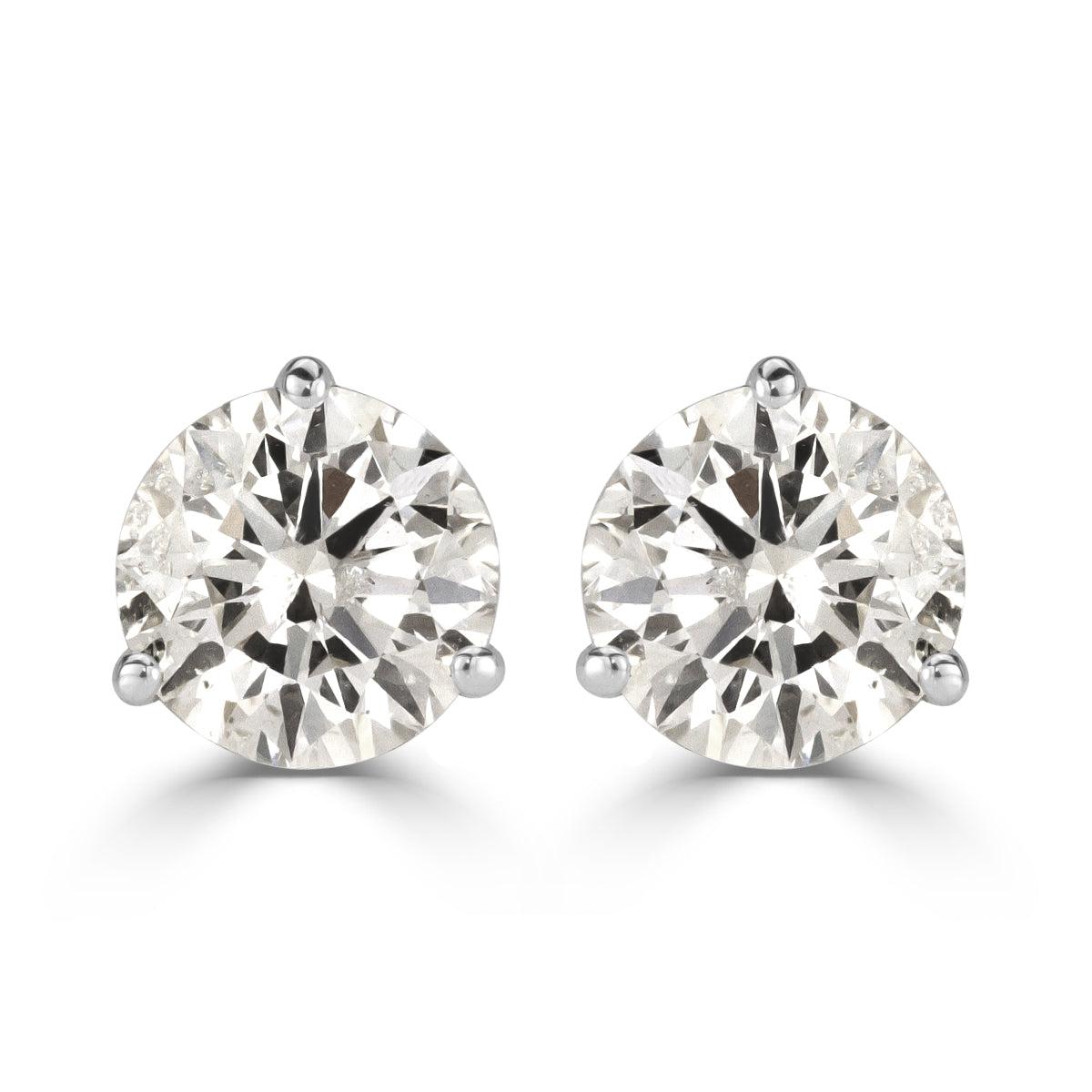 2.40ct Round Brilliant Cut Diamond Stud Earrings in 14k White Gold For Sale