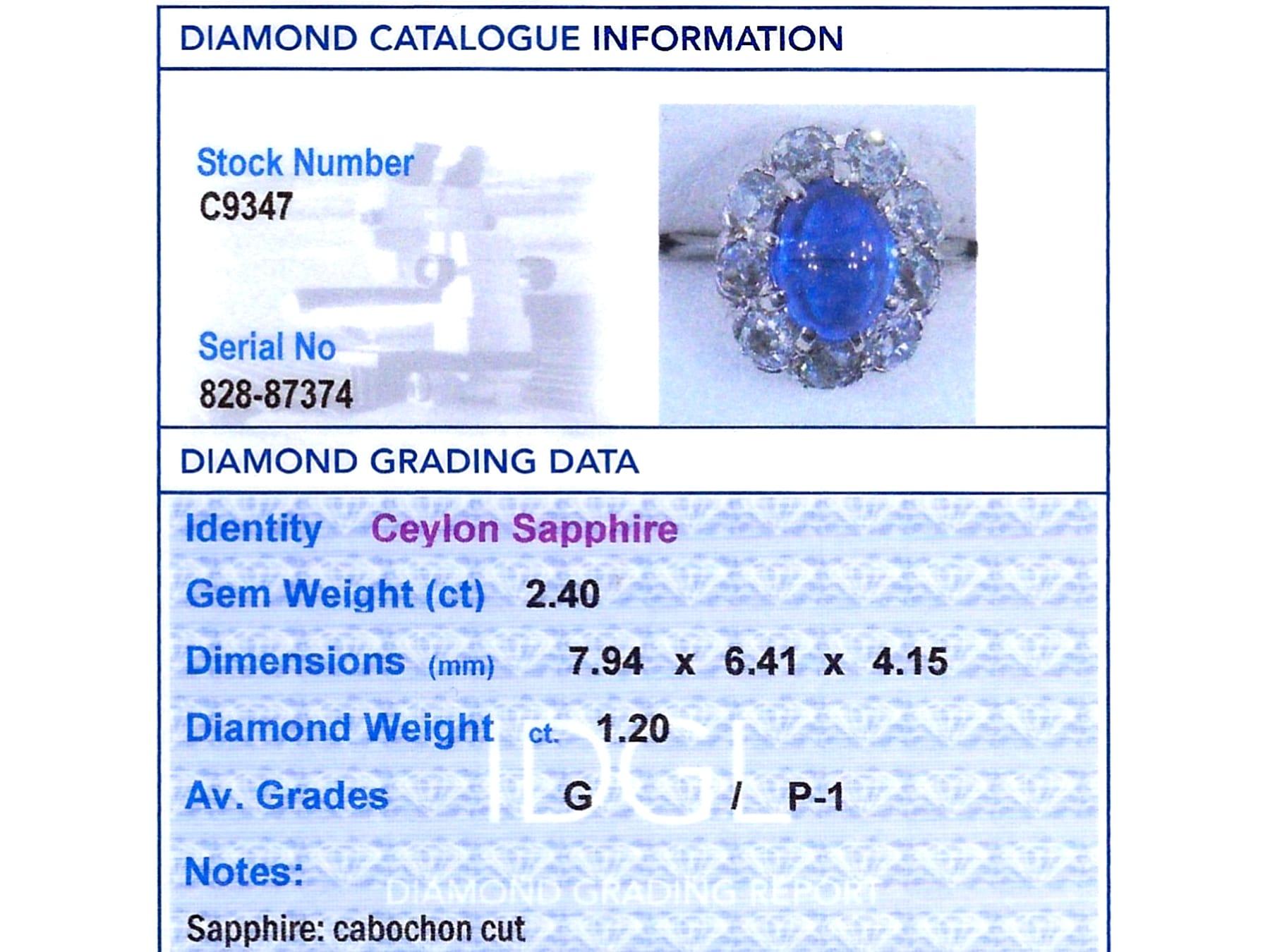Bague de fiançailles en or blanc 14k avec saphir de 2,40ct et diamant de 1,20ct en vente 4