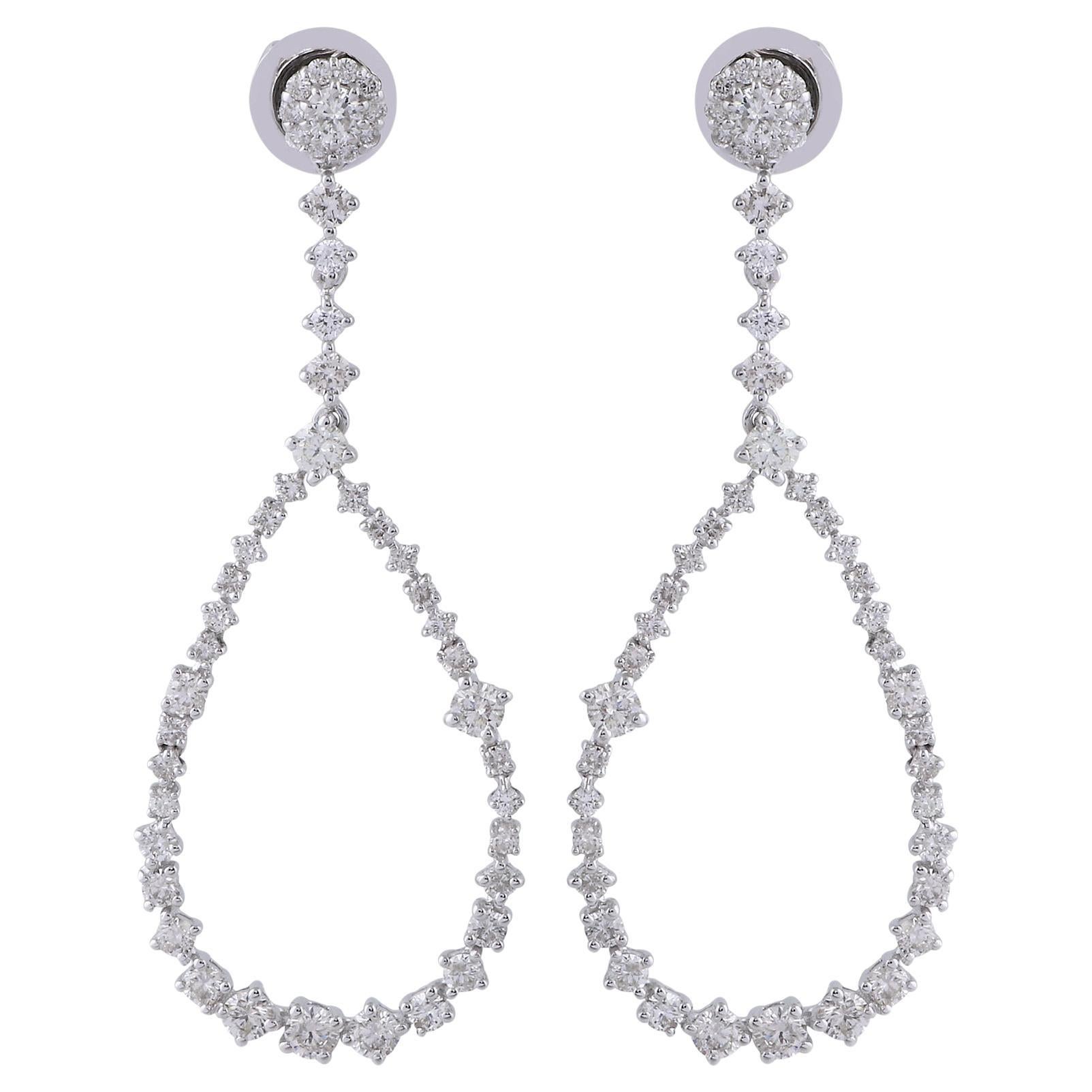 2.40ct SI/HI Diamond Dangle Wedding Earsings 18k White Gold Fine Jewelry