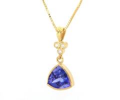 2.40ct Trillion Cut Tanzanite and 0.05ctw Diamonds Pendant Necklace in 18K