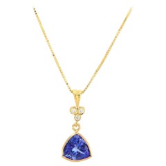 2.40ct Trillion Cut Tanzanite and 0.05ctw Diamonds Pendant Necklace in 18K