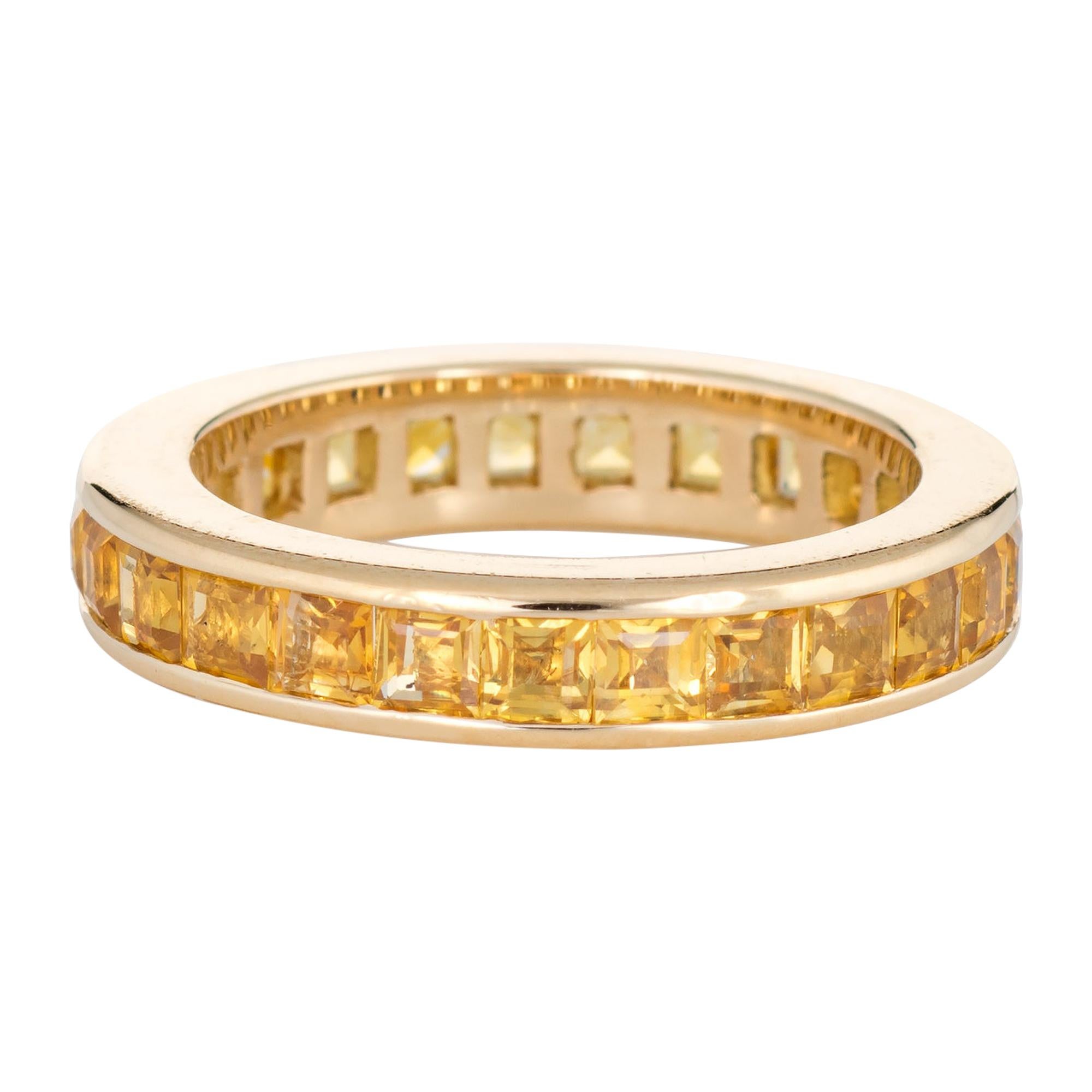2.40ct Yellow Sapphire Eternity Ring 5.25 Estate Square Emerald Cut Stack Band