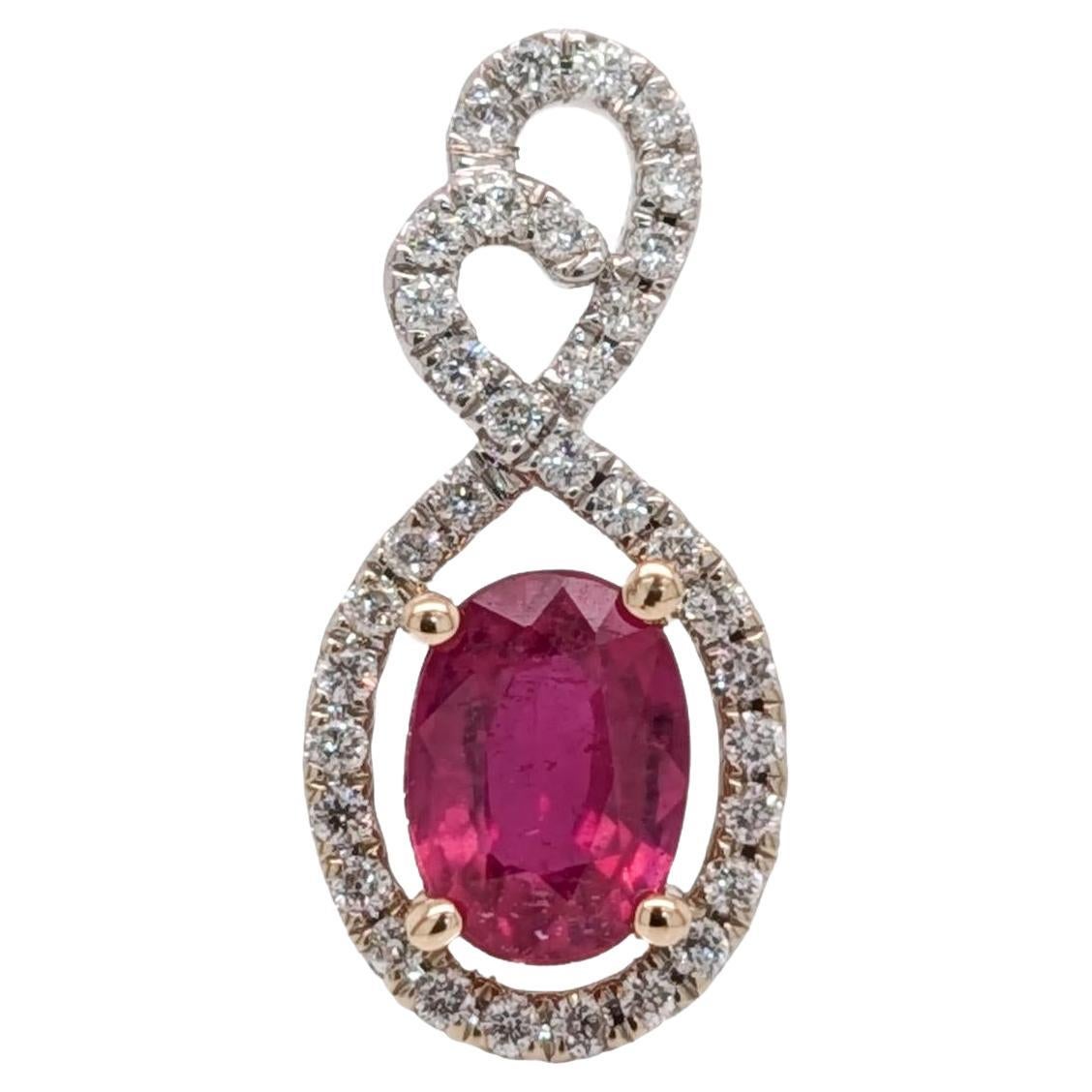 Pendentif rubis de Madagascar de 2,40 carats en or blanc et jaune 14 carats  Ovale 7x5mm en vente