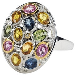 2.40cttw Multi Sapphire Sterling Silver Ring