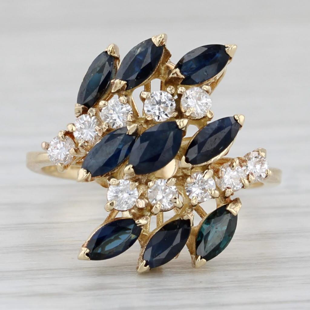 2.40ctw Blue Sapphire Diamond Ring 14k Yellow Gold Size 6.5 Cocktail In Good Condition For Sale In McLeansville, NC
