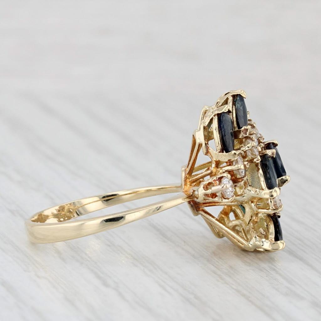 Women's or Men's 2.40ctw Blue Sapphire Diamond Ring 14k Yellow Gold Size 6.5 Cocktail For Sale