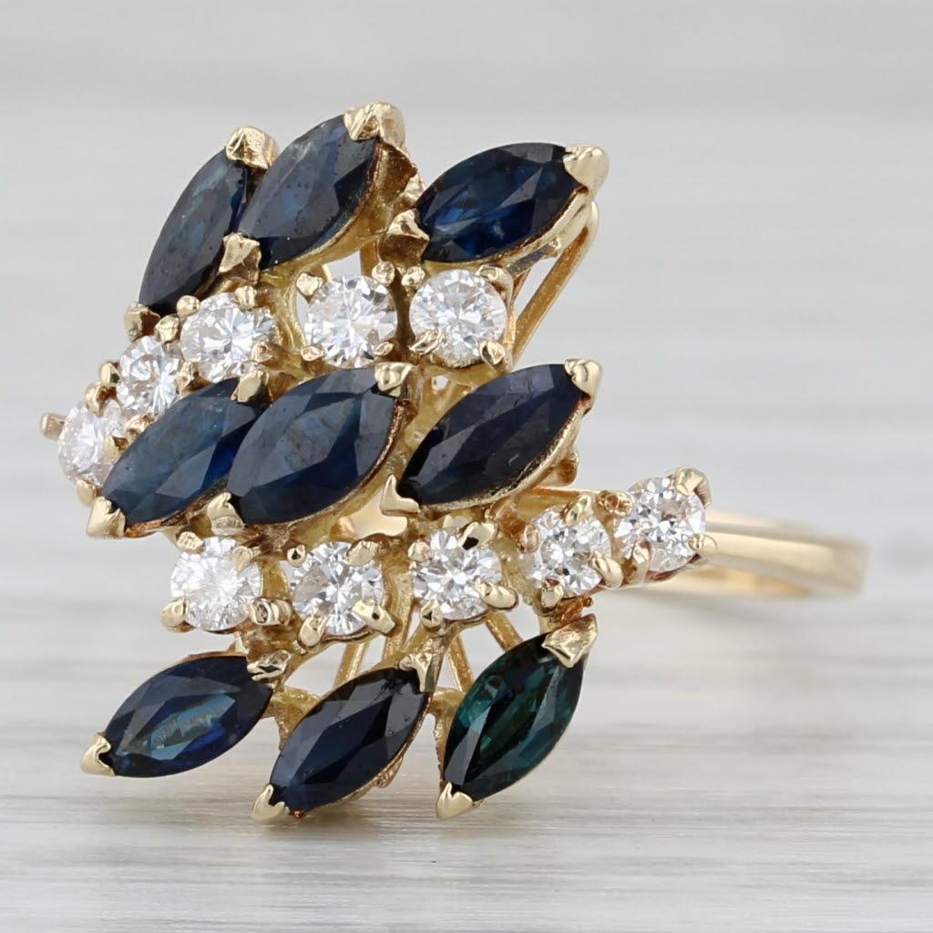 2.40ctw Blue Sapphire Diamond Ring 14k Yellow Gold Size 6.5 Cocktail For Sale 1