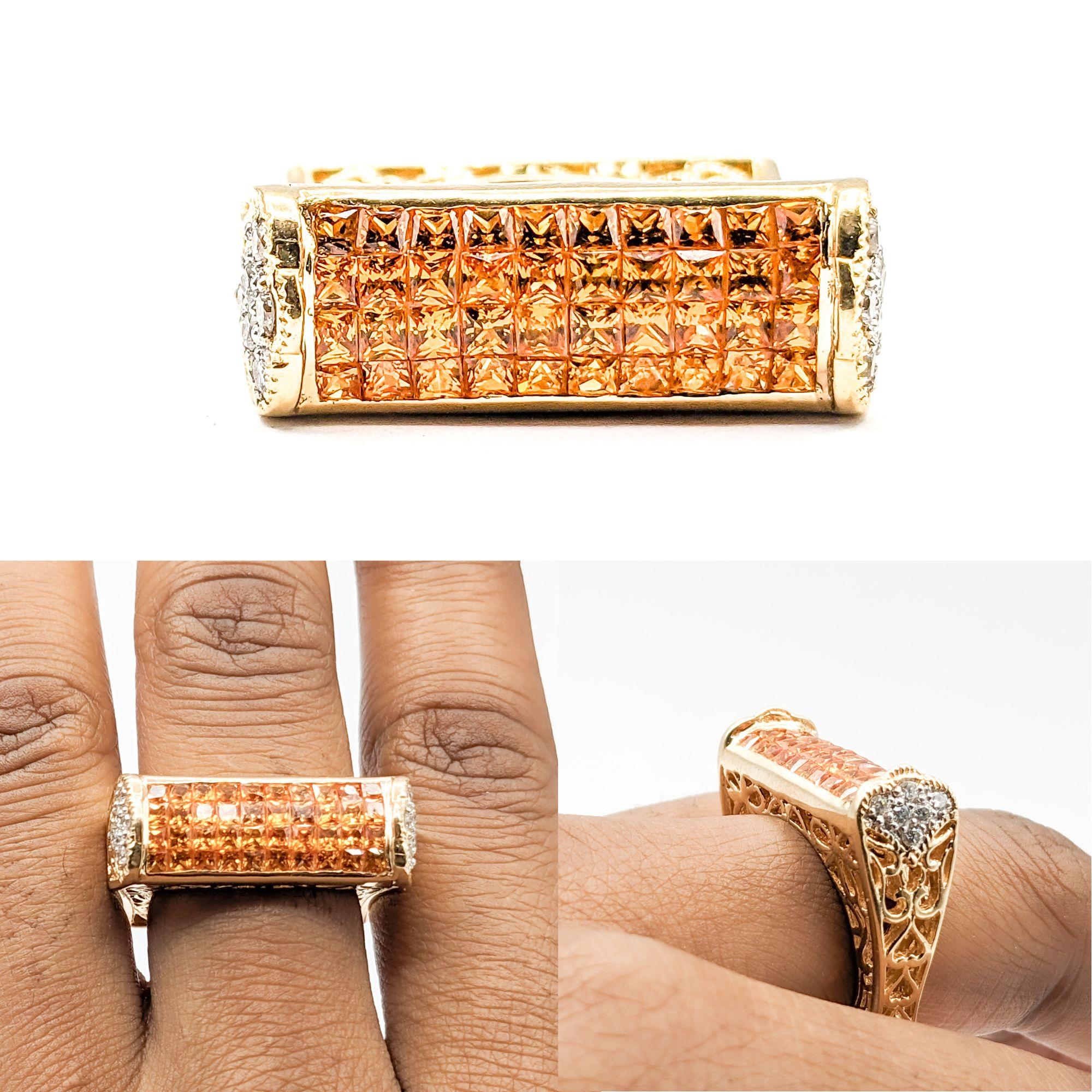 2.40ctw Orange Sapphires & .20ctw Diamond Ring In Yellow Gold

This exquisite gemstone fashion ring, crafted in radiant 14kt yellow gold, presents a striking 2.40ctw orange sapphires centerpiece, brilliantly accented by .20ctw of round diamonds. The