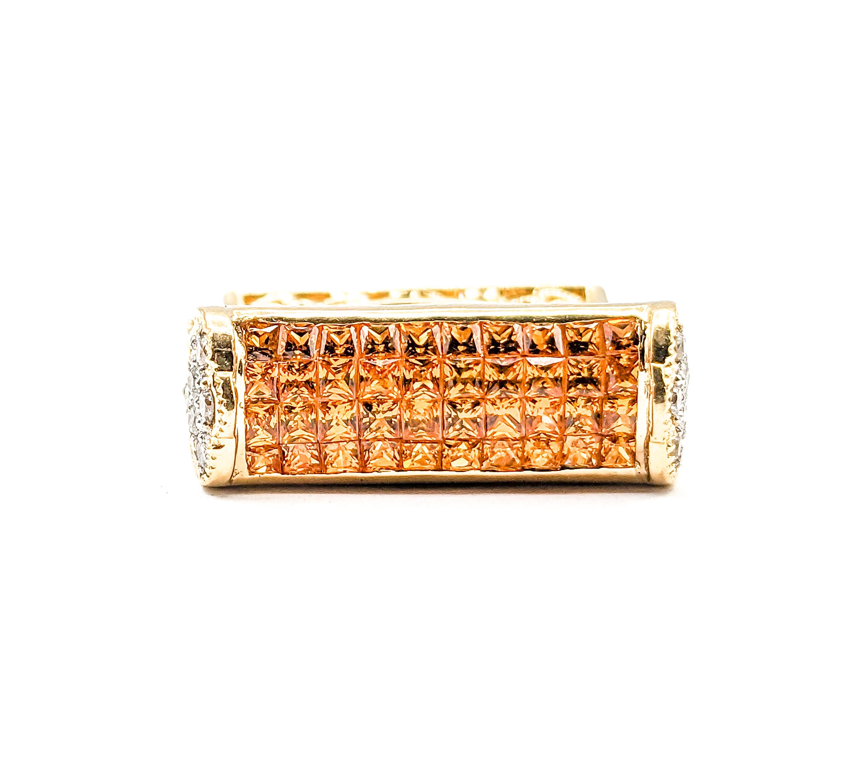 Anillo de Oro Amarillo con Zafiros Naranjas de 2,40 quilates y Diamantes de 0,20 quilates en Excelente estado para la venta en Bloomington, MN