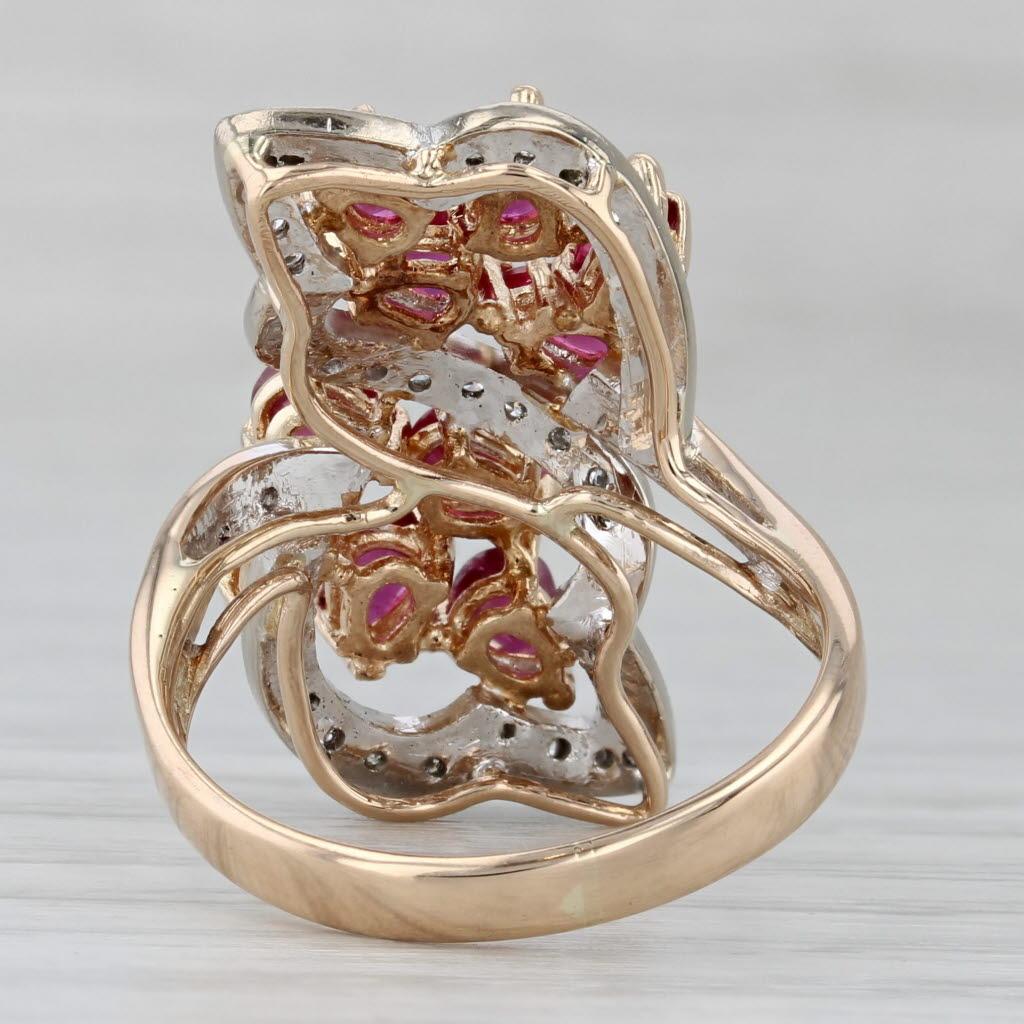 Taille poire 2.40ctw Ruby Cluster Diamond Bypass Ring 14k Yellow Gold Size 7.25 Cocktail en vente