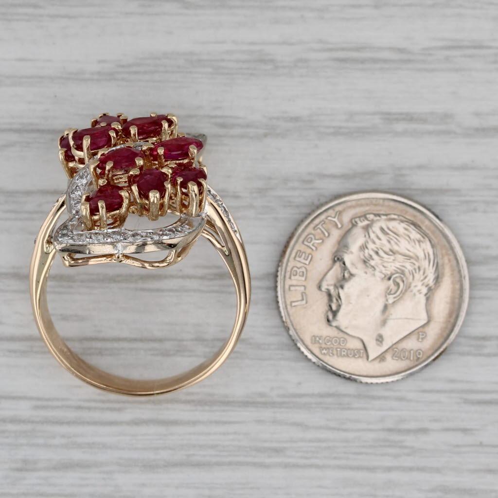 2.40ctw Ruby Cluster Diamond Bypass Ring 14k Yellow Gold Size 7.25 Cocktail en vente 1