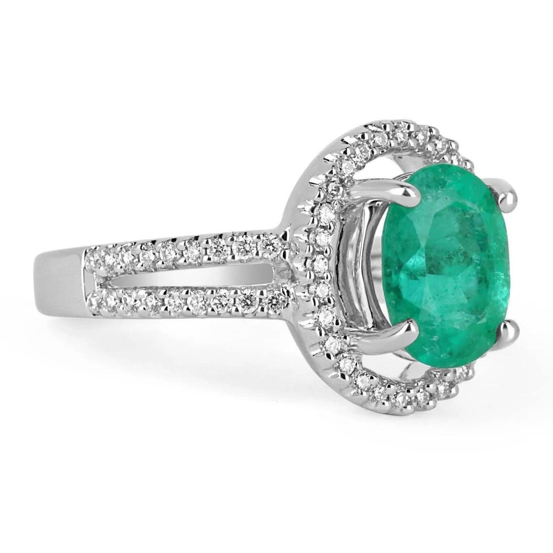 For Sale:  2.40tcw 14K Colombian Emerald Oval Cut& Diamond Halo Split Shank Engagement Ring 2