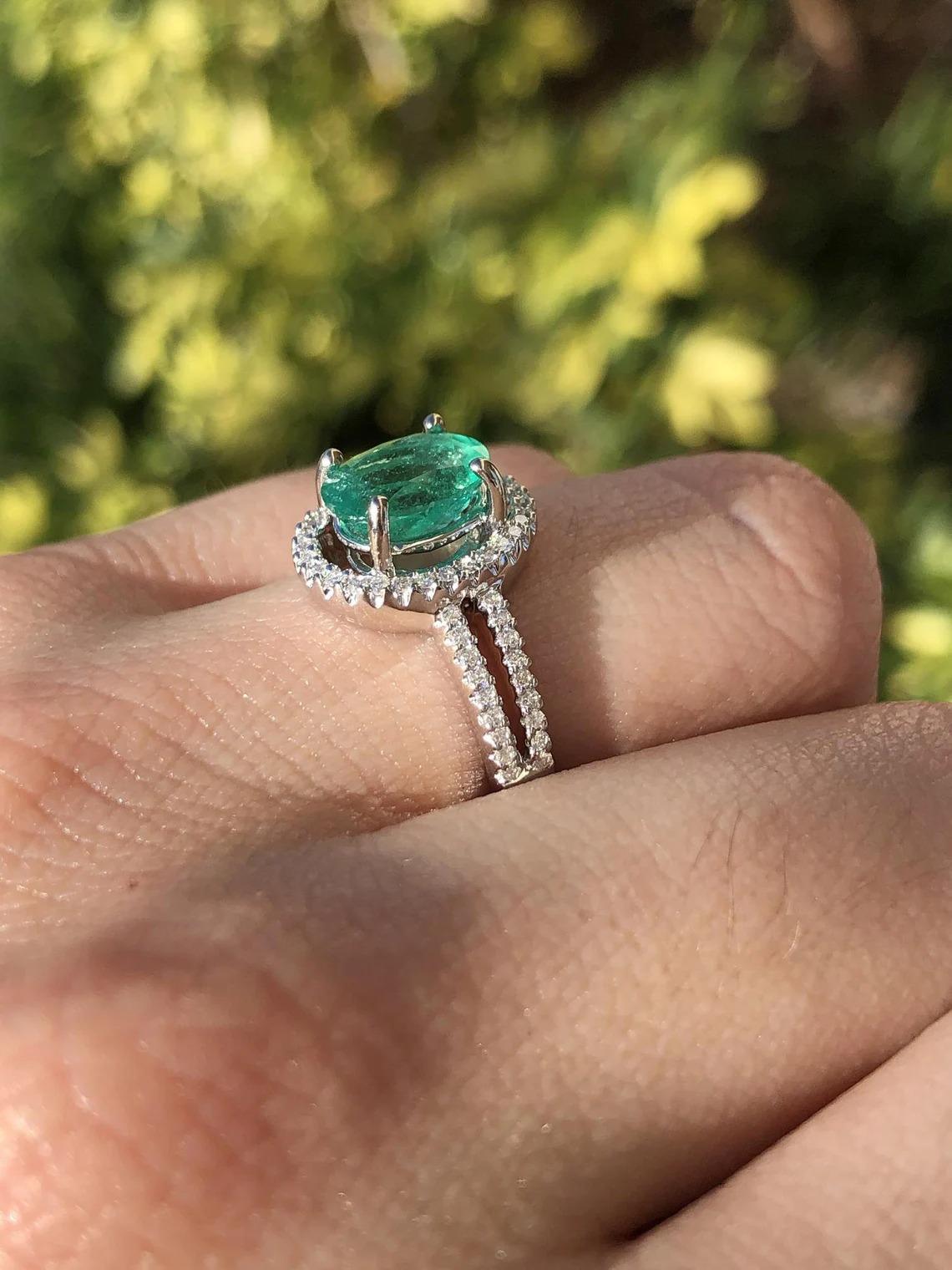 For Sale:  2.40tcw 14K Colombian Emerald Oval Cut& Diamond Halo Split Shank Engagement Ring 6