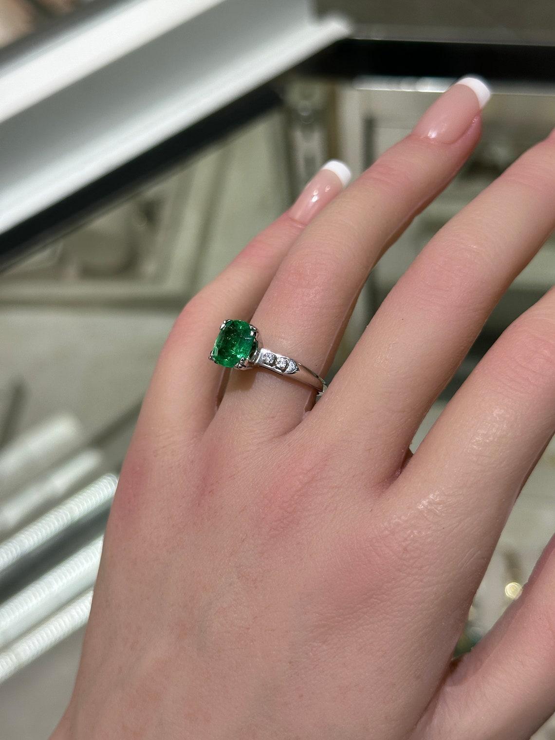 Cushion Cut 2.40tcw 14K Cushion Emerald & Diamond 5 Stone Ring High-Quality Engagement Ring For Sale