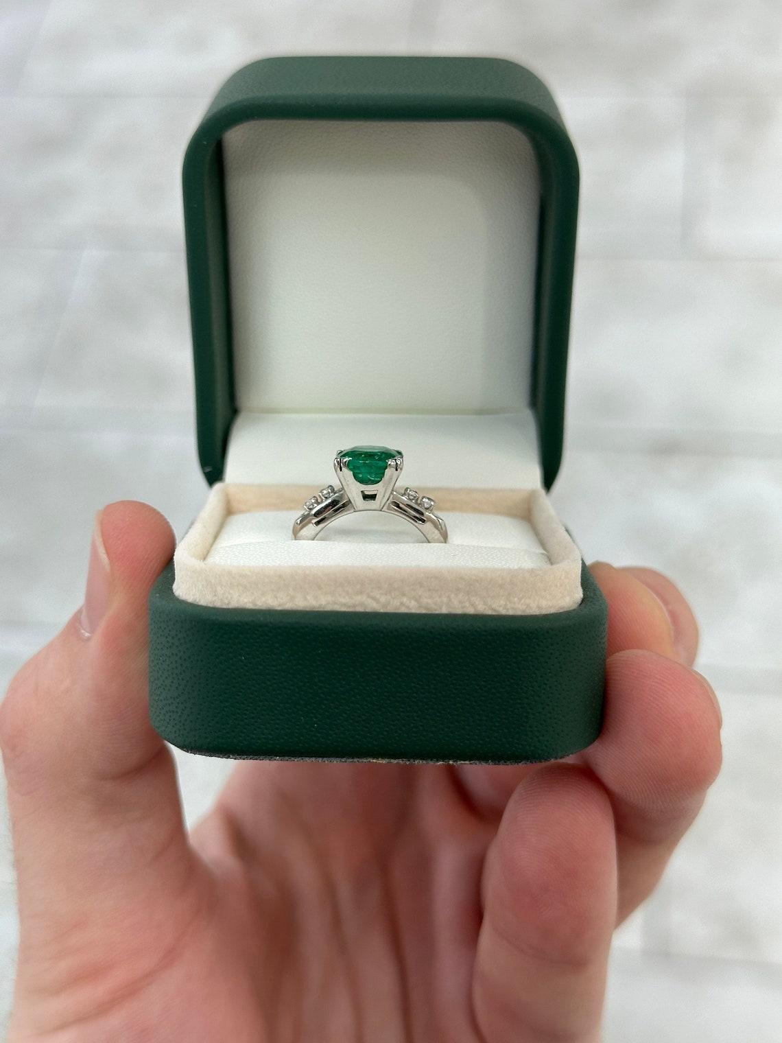 2.40tcw 14K Cushion Emerald & Diamond 5 Stone Ring High-Quality Engagement Ring For Sale 1