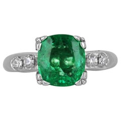 2.40tcw 14K Cushion Emerald & Diamond 5 Stone Ring High-Quality Engagement Ring
