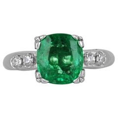 Bague de fiançailles de haute qualité à 5 pierres, émeraude coussin 14 carats et diamants 2,40 ctw