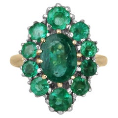 2.40tcw 18K Lush Green Emerald Oval & Round Emerald Halo Art Deco Two Toned Ring (bague deux tons)