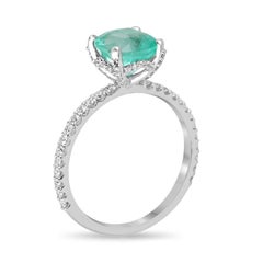 2.40tcw Cushion Cut Colombian Emerald & Diamond Engagement Ring in 14K Gold