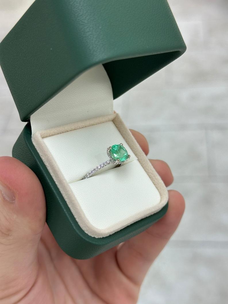 2.40tcw Cushion Cut Colombian Emerald & Diamond Engagement Ring in 14K Gold For Sale 2