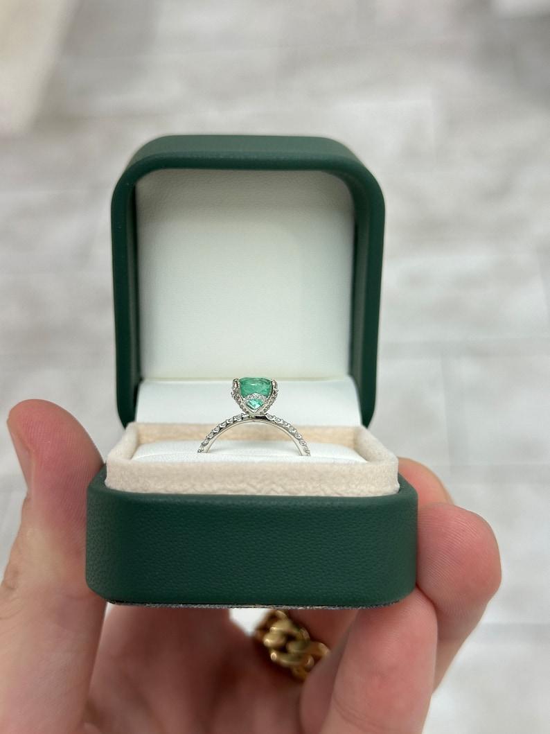 2.40tcw Cushion Cut Colombian Emerald & Diamond Engagement Ring in 14K Gold For Sale 3