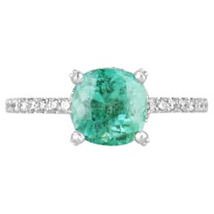 2.40tcw Cushion Cut Colombian Emerald & Diamond Engagement Ring in 14K Gold
