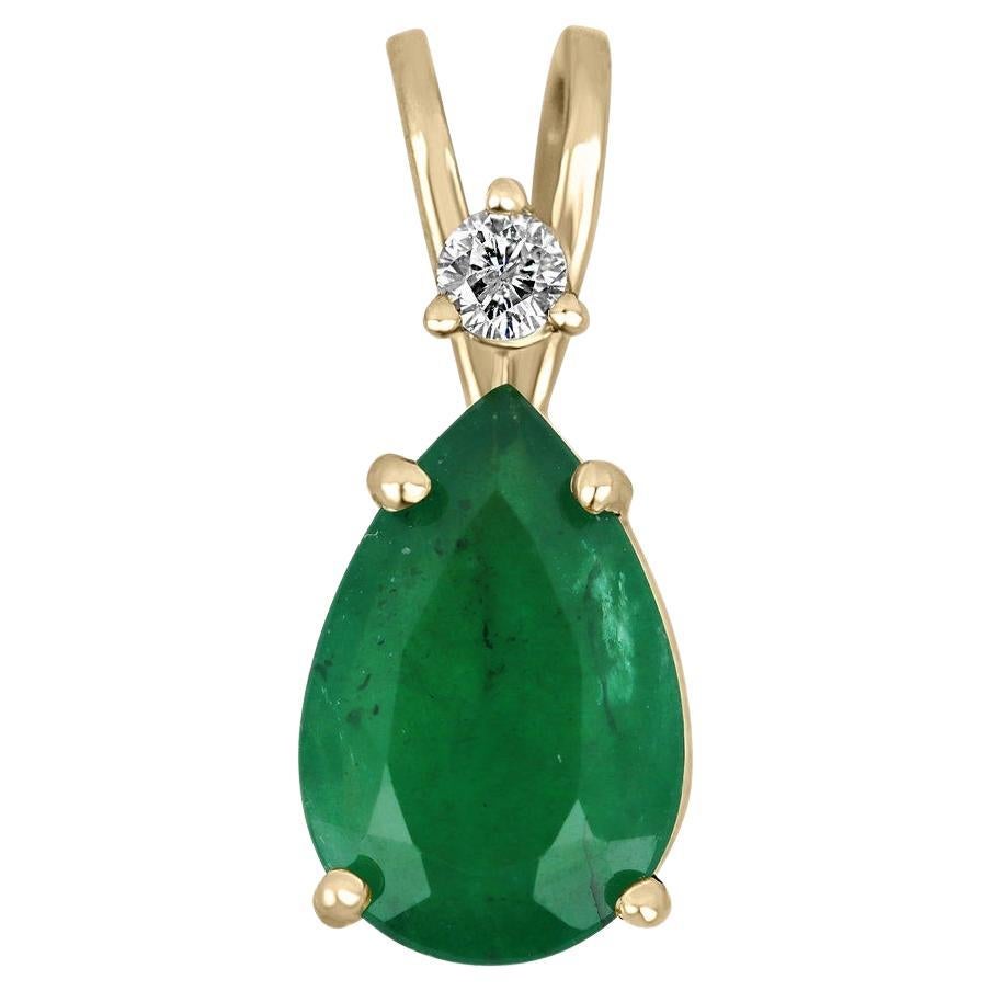 2.40tcw Emerald & Diamond Necklace 14K Gold Pear Emerald Pendant Natural Emerald