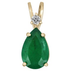 2.40tcw Emerald & Diamond Necklace 14K Gold Pear Emerald Pendant Natural Emerald