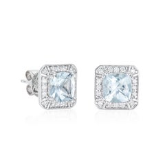 Sunita Nahata Aquamarine 2.41ct. Stud Earrings in 18KWG with Diamond