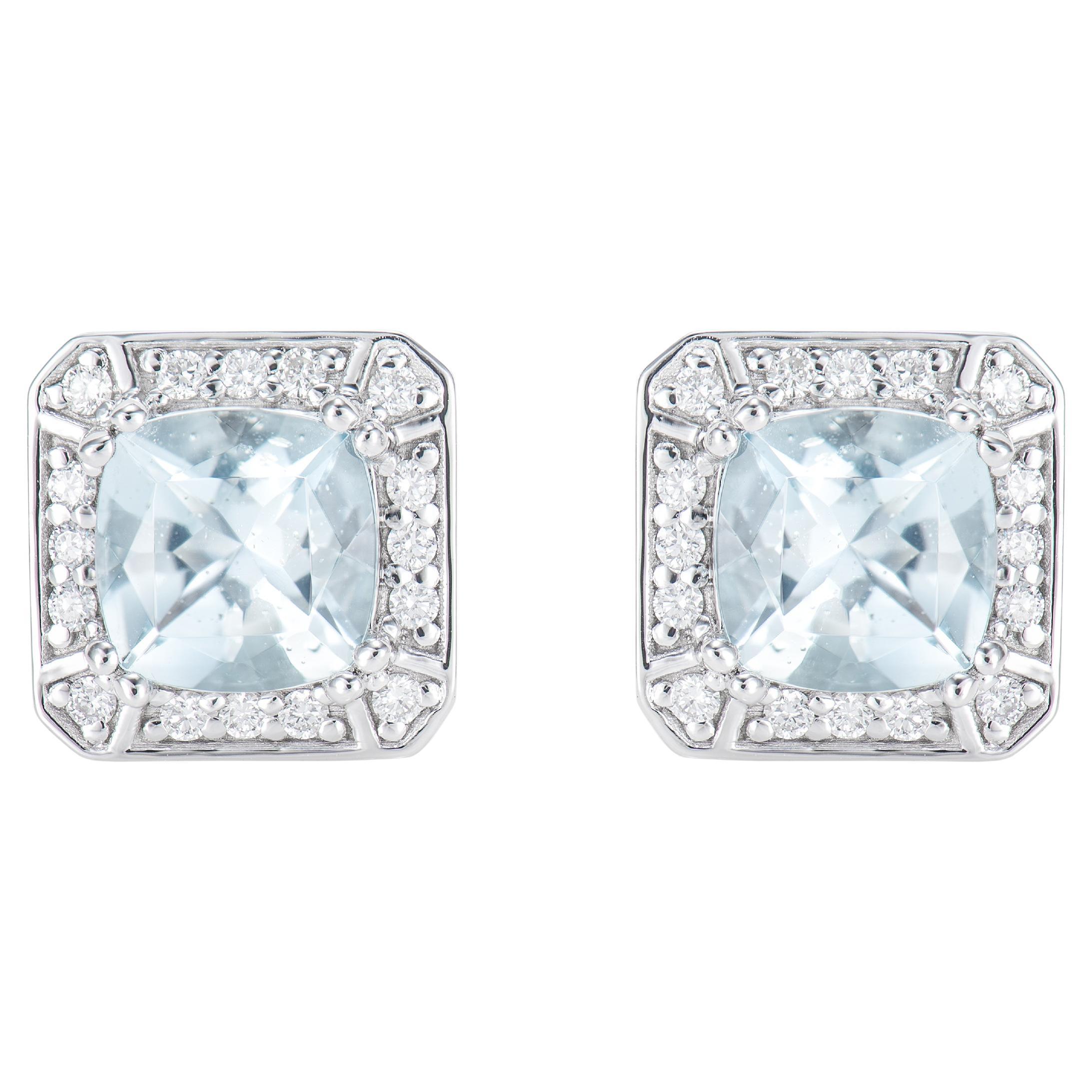 Sunita Nahata Aquamarine 2.41ct. Stud Earrings in 18KWG with Diamond