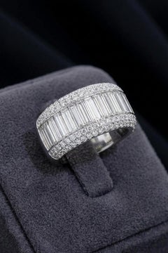 2.41 Carat Baguette and Round Diamond Platinum Wide Engagement Band Ring