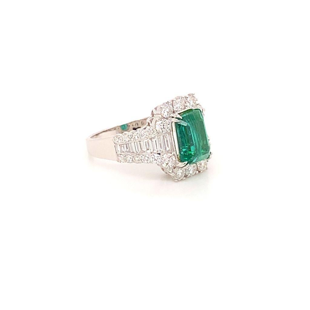Women's 2.41 Carat Emerald Cut Emerald and Diamond Ring in 18K White Gold For Sale