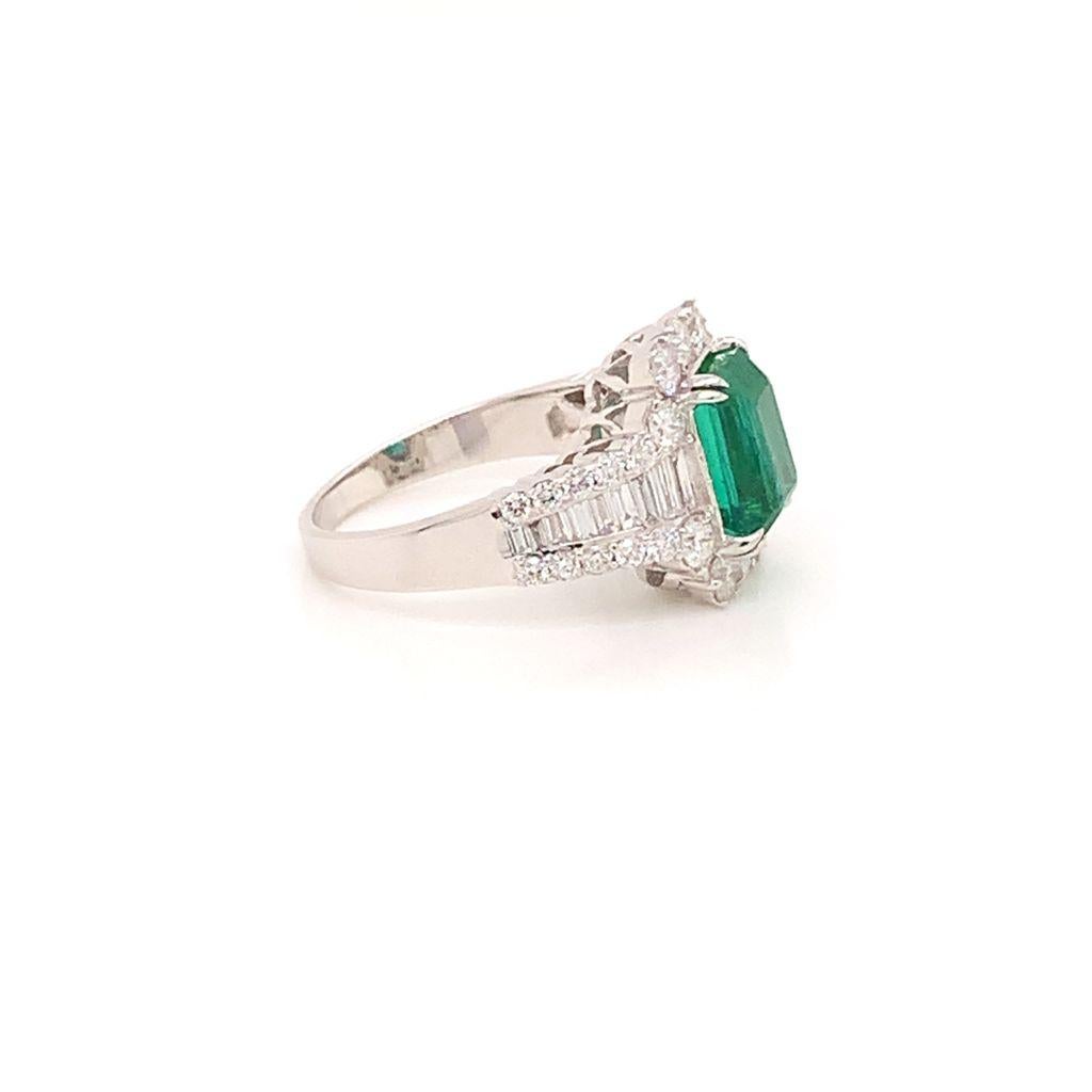 2.41 Carat Emerald Cut Emerald and Diamond Ring in 18K White Gold For Sale 1