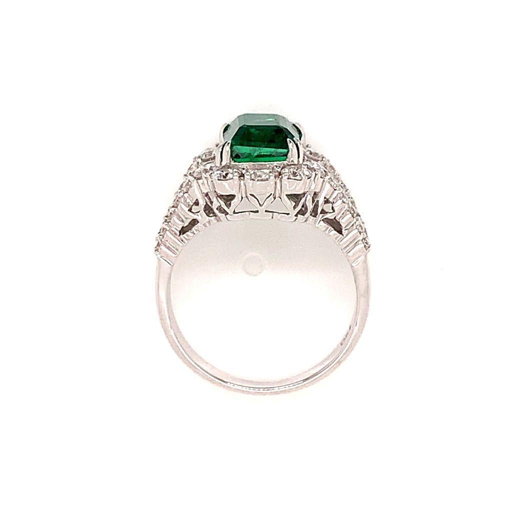 2.41 Carat Emerald Cut Emerald and Diamond Ring in 18K White Gold For Sale 2