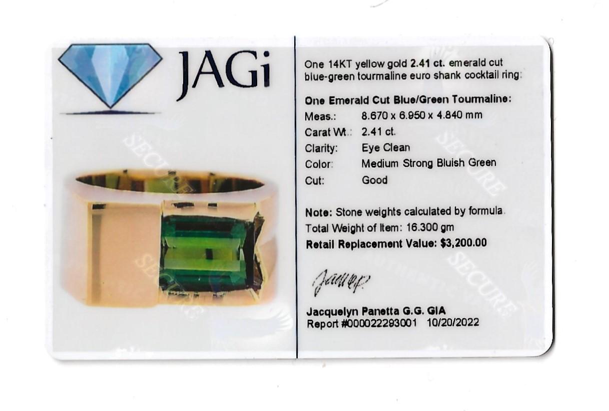 Bague solitaire en or jaune 14 carats avec tourmaline taille émeraude de 2,41 carats, sur mesure en vente 13