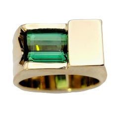 2.41 Carat Emerald Cut Tourmaline Solitaire Custom Ring in 14 Karat Yellow Gold