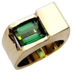 2.41 Carat Emerald Cut Tourmaline Solitaire Custom Ring in 14 Karat Yellow Gold