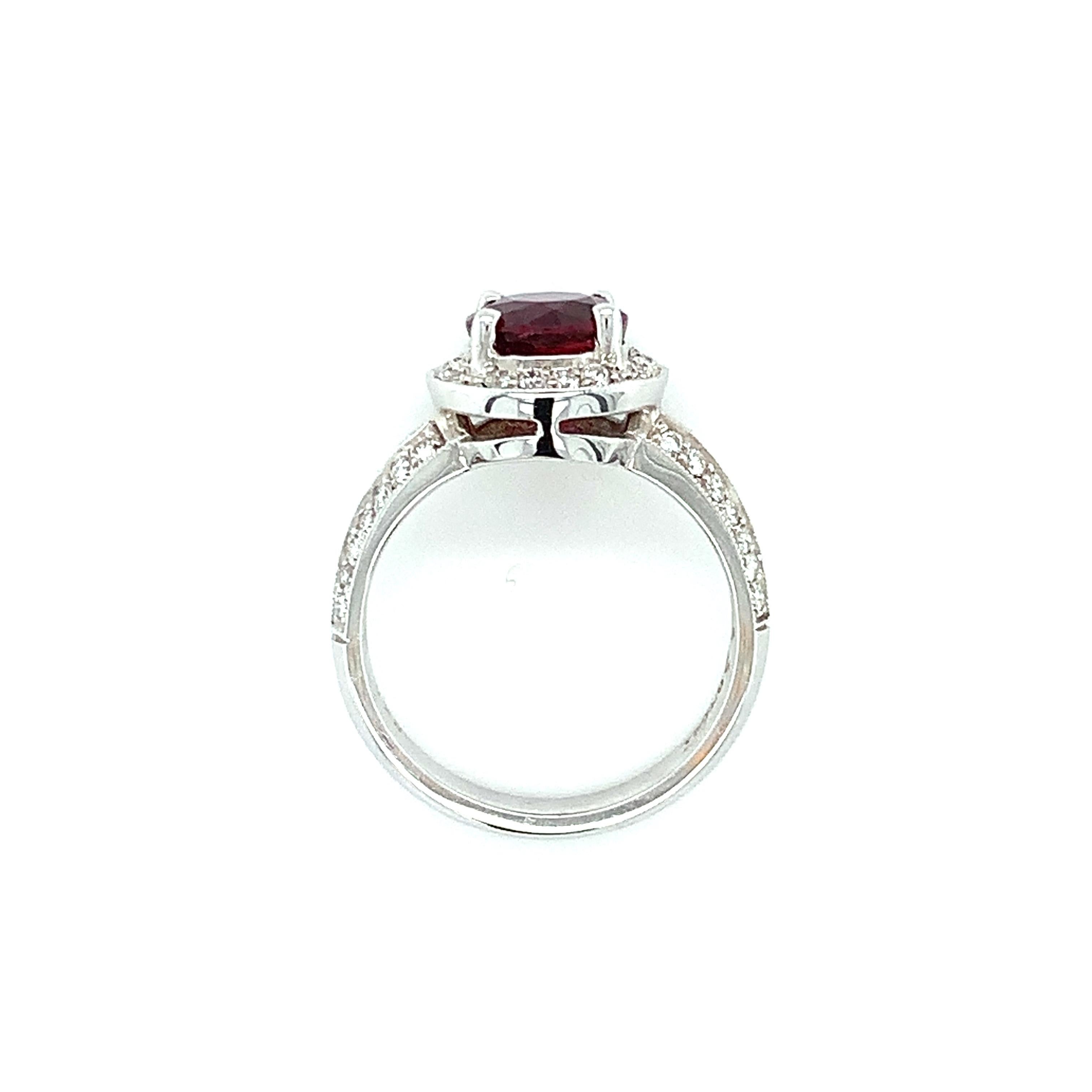 GIA Certified Ruby and Diamond Halo Engagement Ring, 2.41 Carats in White Gold For Sale 5